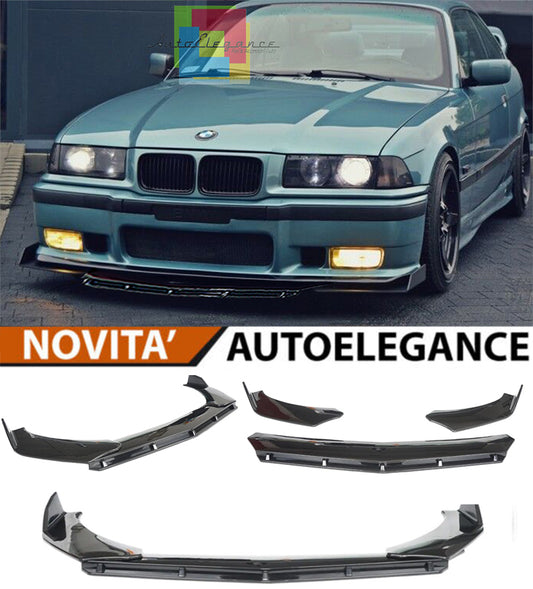 BMW SERIE 3 E36 SPLITTER PARAURTI ANTERIORE NERO LUCIDO LOOK M3 AUTOELEGANCERICAMBI