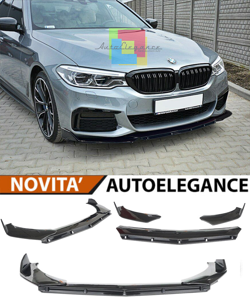 BMW SERIE 5 G30 G31 SPLITTER PARAURTI ANTERIORE NERO LUCIDO LOOK M5 AUTOELEGANCERICAMBI