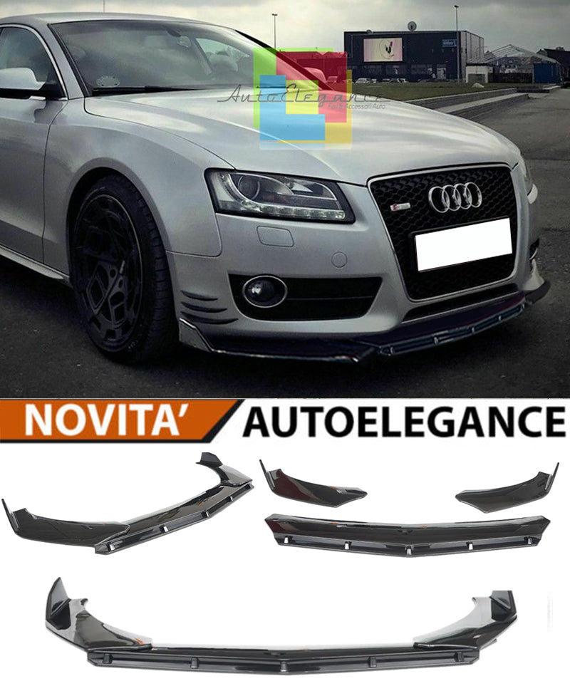 AUDI A5 2007-2011 SPLITTER PARAURTI ANTERIORE NERO LUCIDO LOOK RS5 AUTOELEGANCERICAMBI