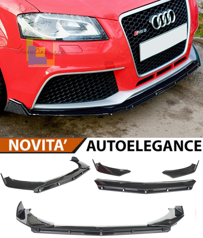 AUDI A3 8P 2008-2012 LIFT SPLITTER PARAURTI ANTERIORE NERO LUCIDO LOOK RS AUTOELEGANCERICAMBI