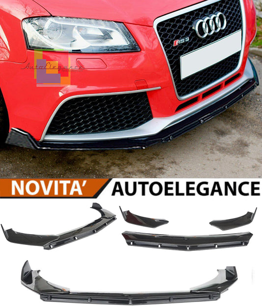 AUDI A3 8P 2008-2012 LIFT SPLITTER PARAURTI ANTERIORE NERO LUCIDO LOOK RS AUTOELEGANCERICAMBI