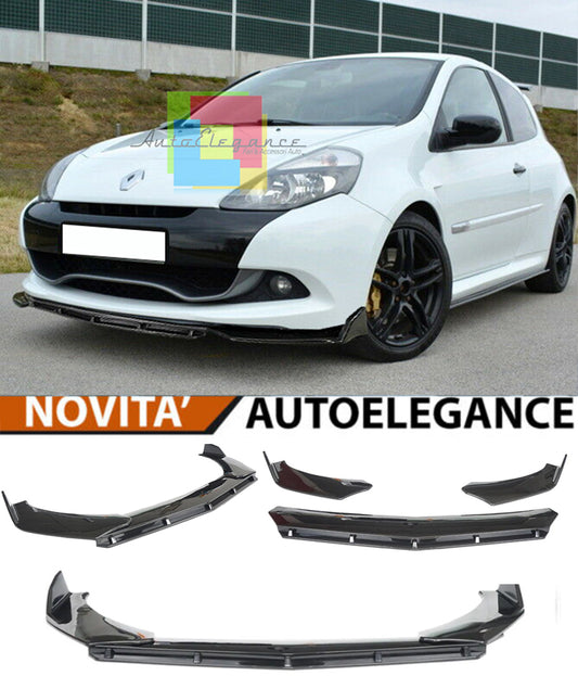 RENAULT CLIO III FRONT BUMPER SPLITTER GLOSSY BLACK RS LOOK