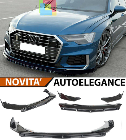 AUDI S6 A6 SLINE C8 2019+ SPLITTER PARAURTI ANTERIORE NERO LUCIDO LOOK RS AUTOELEGANCERICAMBI