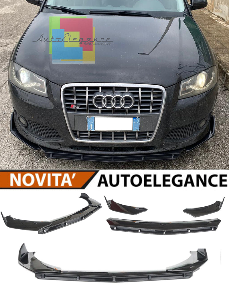 AUDI A3 8P S3 RS3 LAMA SOTTO PARAURTI ANTERIORE IN ABS LOOK RS NERO SPLITTER AUTOELEGANCERICAMBI