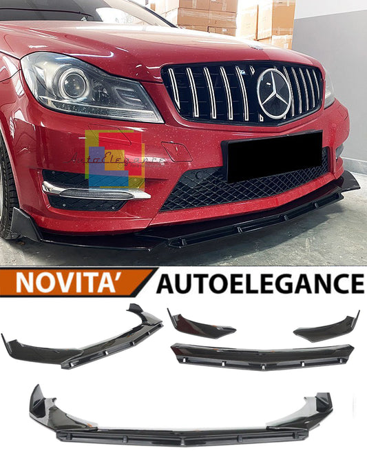 MERCEDES C-CLASS W204 S204 FRONT BUMPER SPLITTER GLOSS BLACK RS LOOK