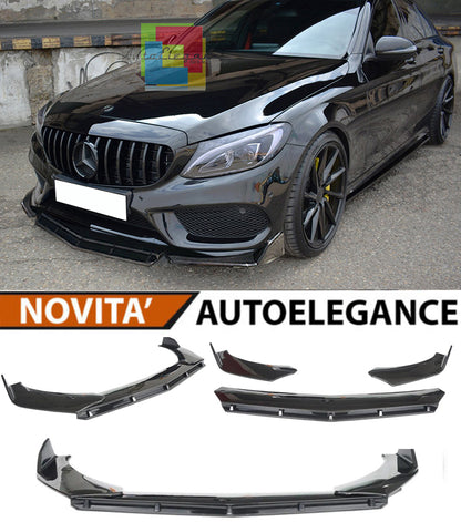MERCEDES C W205 S205 C205 FRONT BUMPER SPLITTER GLOSS BLACK AMG LOOK