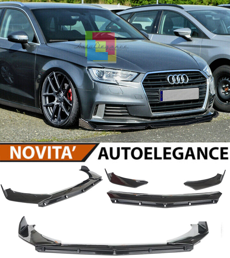AUDI A3 8V 2016+ LIFT SPLITTER PARAURTI ANTERIORE NERO LUCIDO LOOK RS AUTOELEGANCERICAMBI
