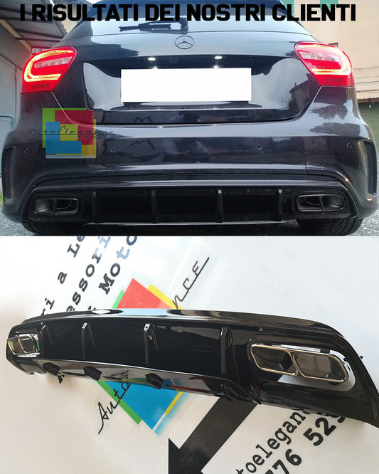 MERCEDES A-CLASS W176 2012-2018 BLACK DIFFUSER AND STAINLESS STEEL TIPPER AMG LOOK