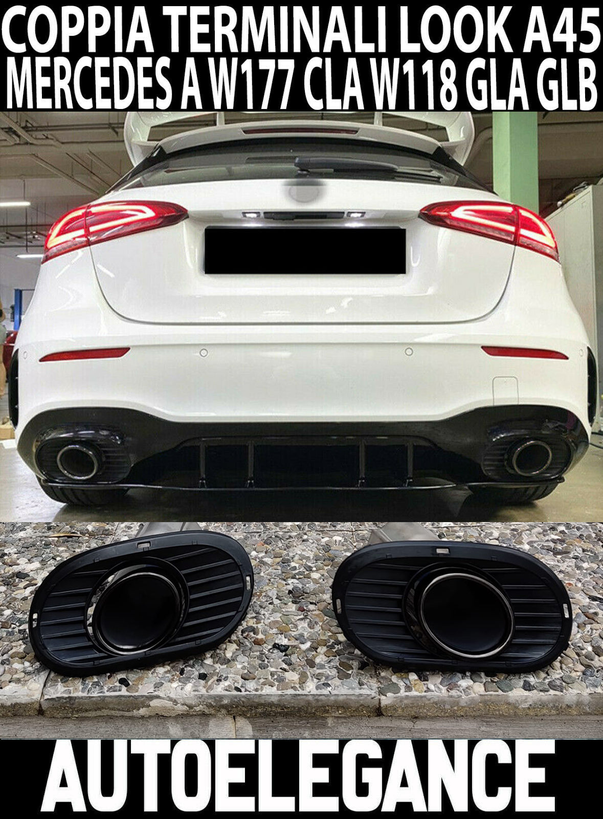MERCEDES A W177 CLA W118 GLB GLA PAIR OF BLACK EXHAUST TIPPER AMG LOOK A35
