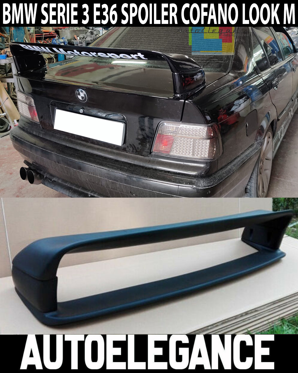 SPOILER TUNING M3 POSTERIORE COFANO BMW SERIE 3 E36 BERLINA COUPE