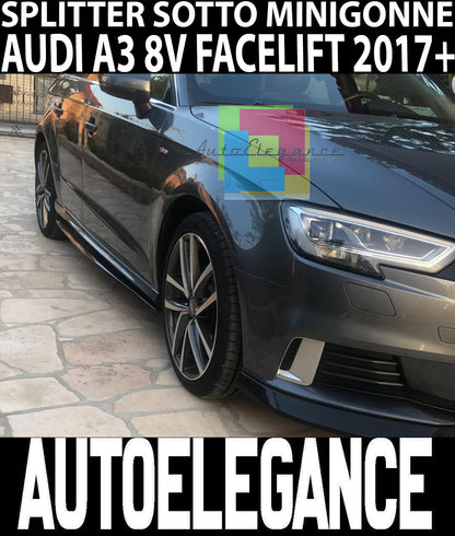 FLAPS SOTTO MINIGONNE LATERALI AUDI A3 8V RESTYLING 2017+ ABS NERO LUCIDO