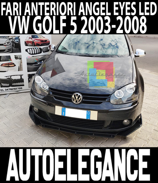 VW GOLF 5 MK5 FARI ANTERIORI NERI ANGEL EYES BIANCHI A LED LOOK GTI