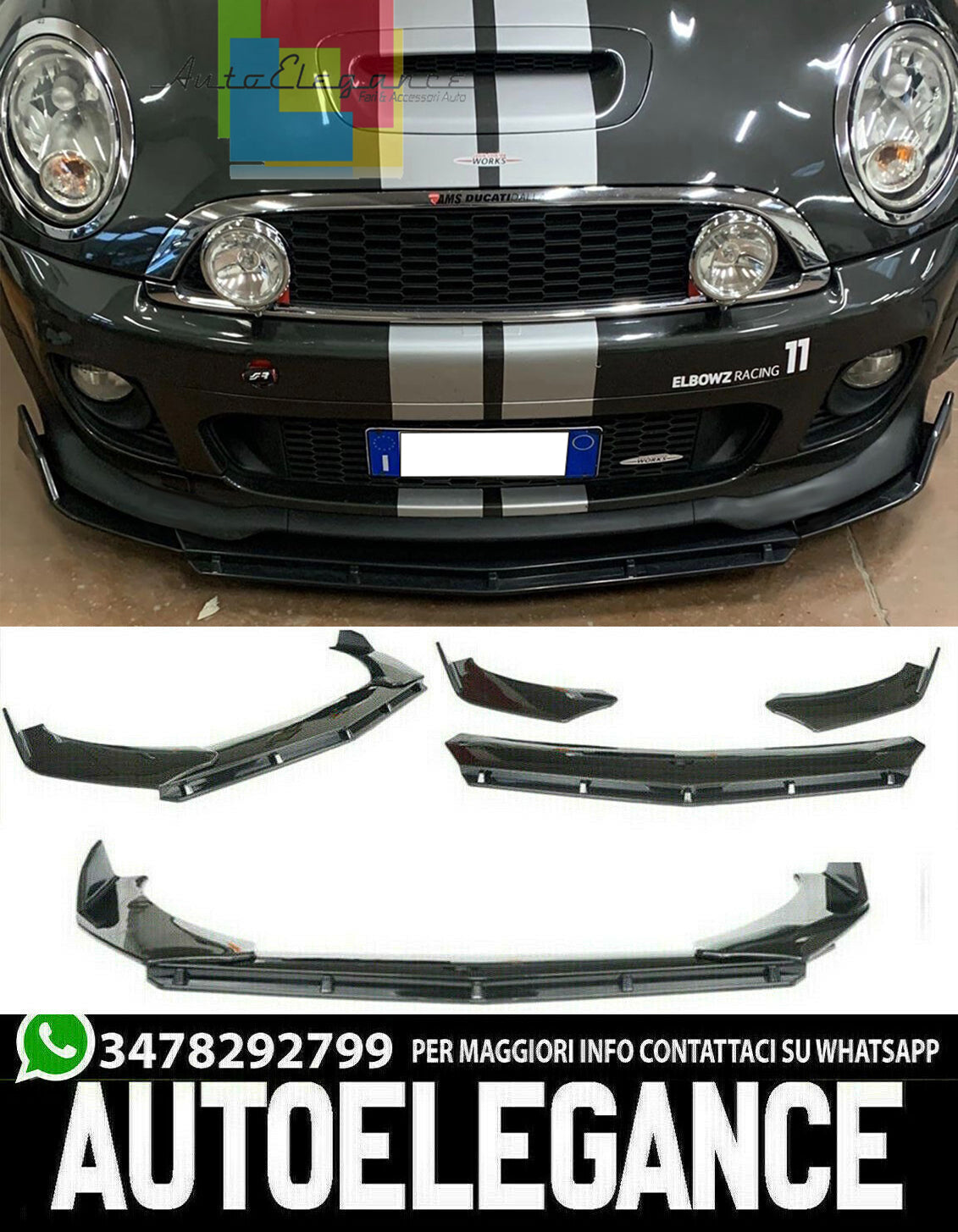 SPOILER UNDER FRONT BUMPER MINI R55 R56 R57 R58 R59 ABS SPLITTER BLADE