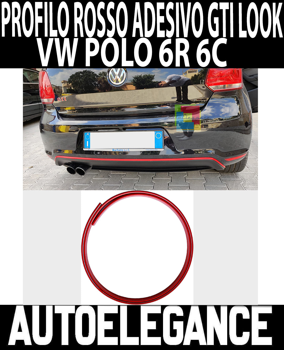 VW POLO 6R 6C GTI PROFILO ROSSO ADESIVO 3M POSTERIORE