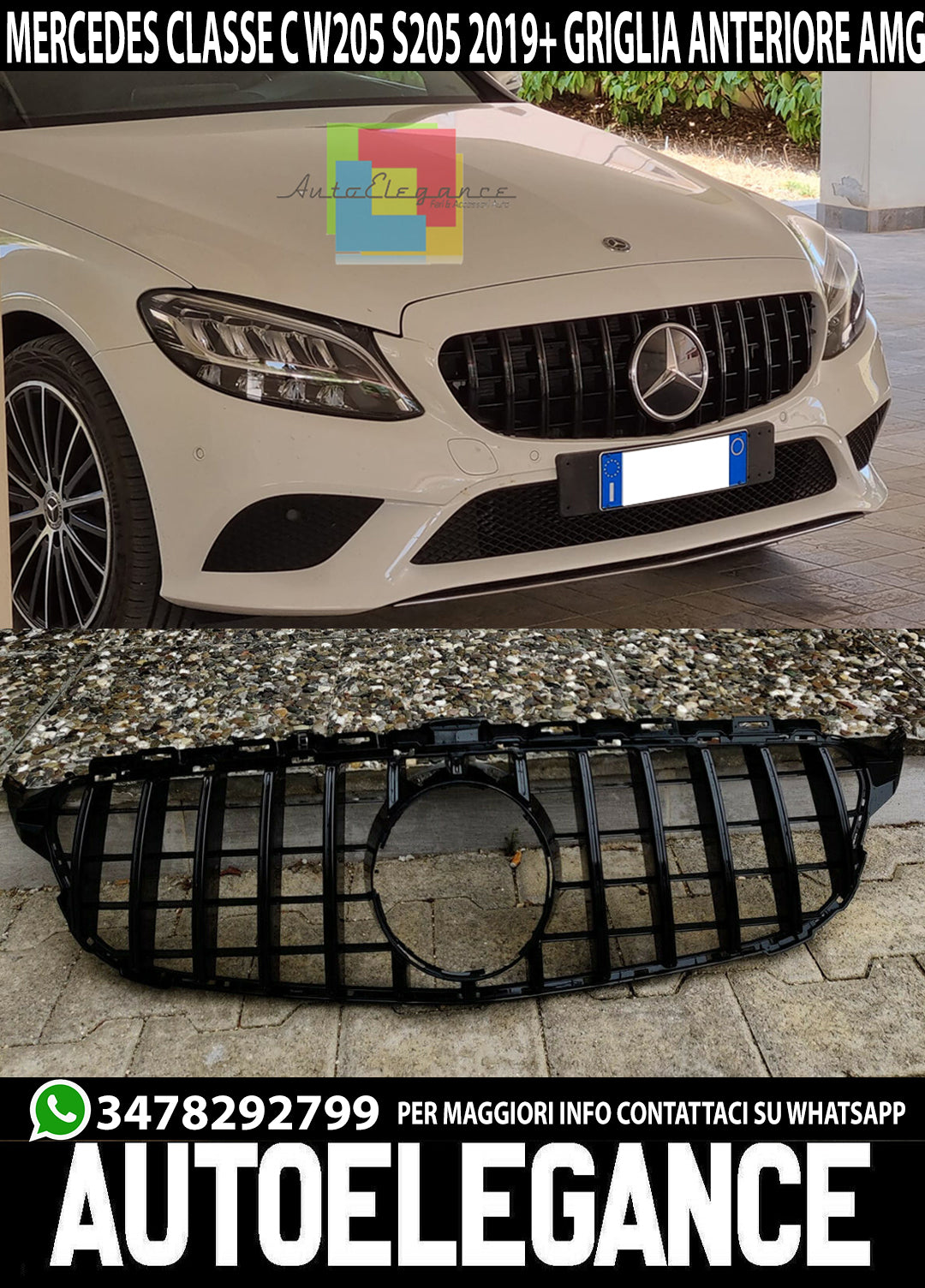MERCEDES C W205 C205 2019+ FACELIFT GRIGLIA ANTERIORE LOOK AMG PROFILI NERI