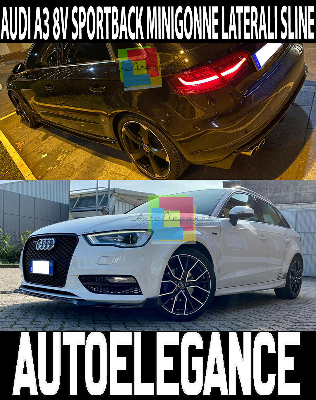 MINIGONNE LATERALI PER AUDI A3 8V SPORTBACK 2012-2019 SOTTO PORTA S3 SLINE ABS