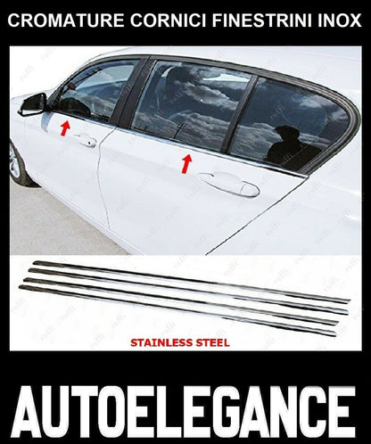 CROMATURA CORNICI FINESTRINI 4PZ BMW 1 F20 F21 2010+ ACCIAIO INOX ADESIVO 0032 AUTOELEGANCERICAMBI