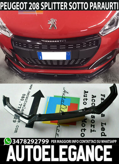 SPLITTER BLADE UNDER FRONT BUMPER PEUGEOT 208 ABS GLOSSY BLACK