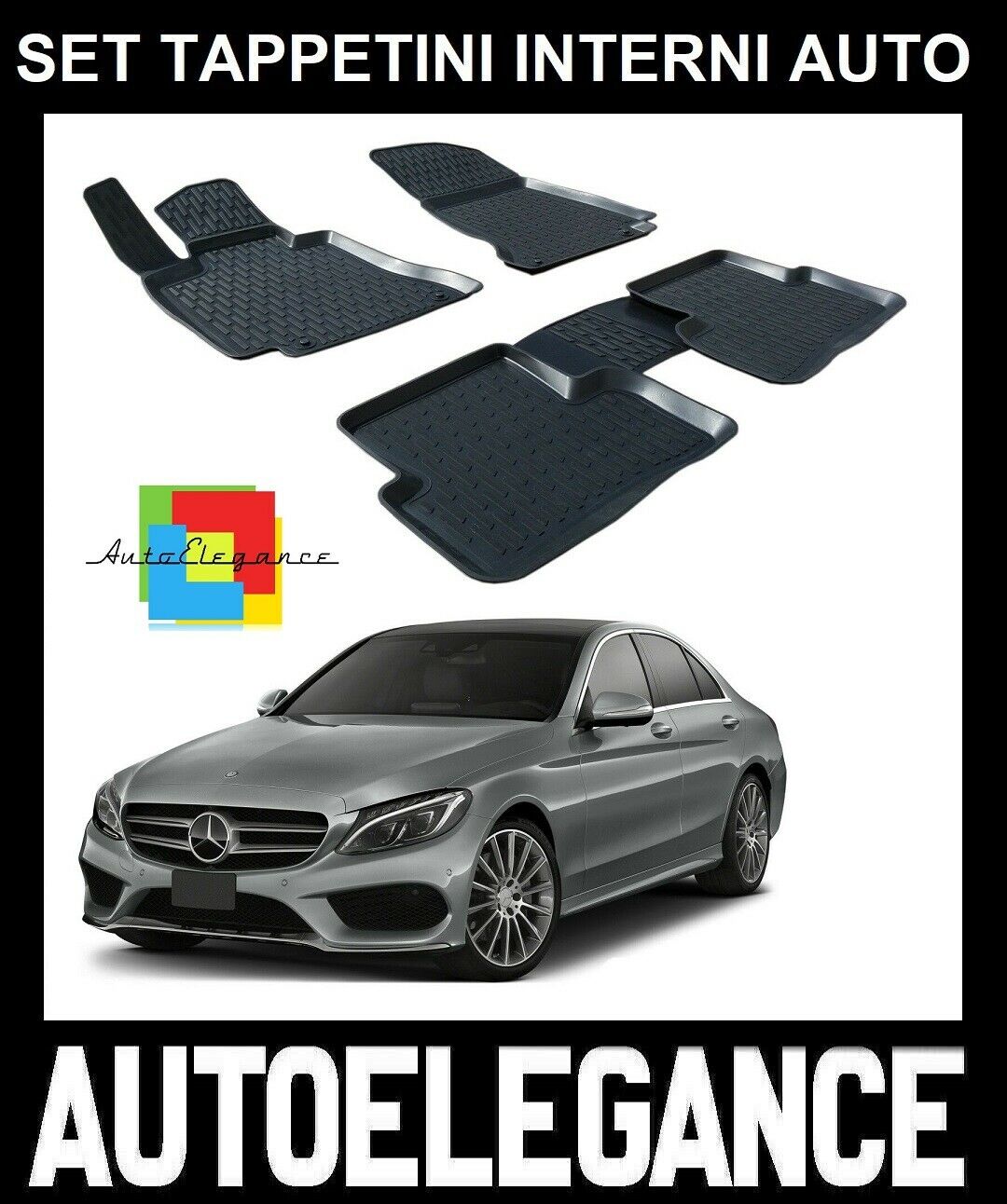 SET OF CUSTOM RUBBER CAR INTERIOR MATS FOR MERCEDES C-CLASS W205 0032