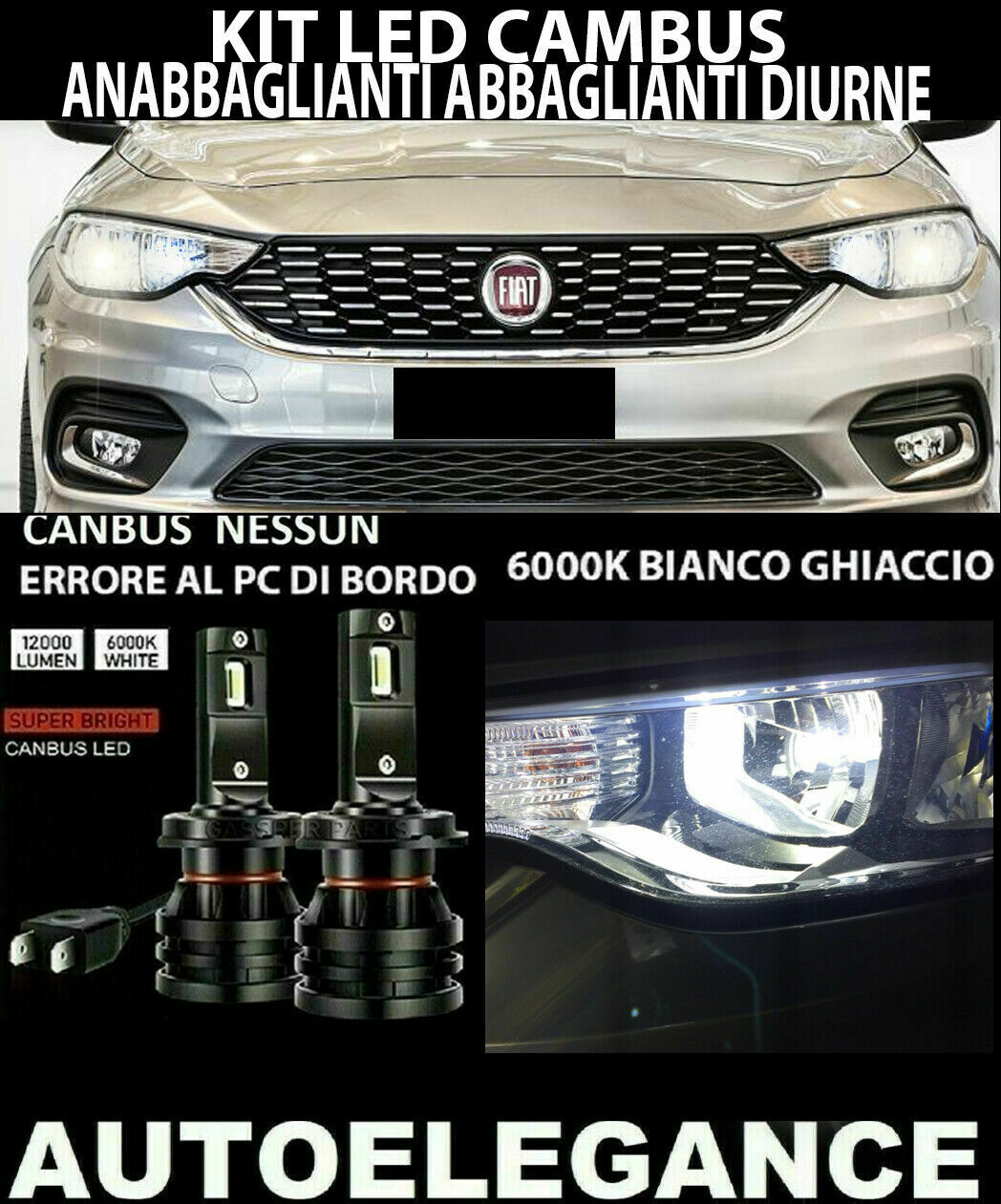 FIAT TIPO LOW BEAM HEADLIGHTS HIGH BEAM DAYTIME HEADLIGHTS H15 LED 16.000LM CAMBUS 0032