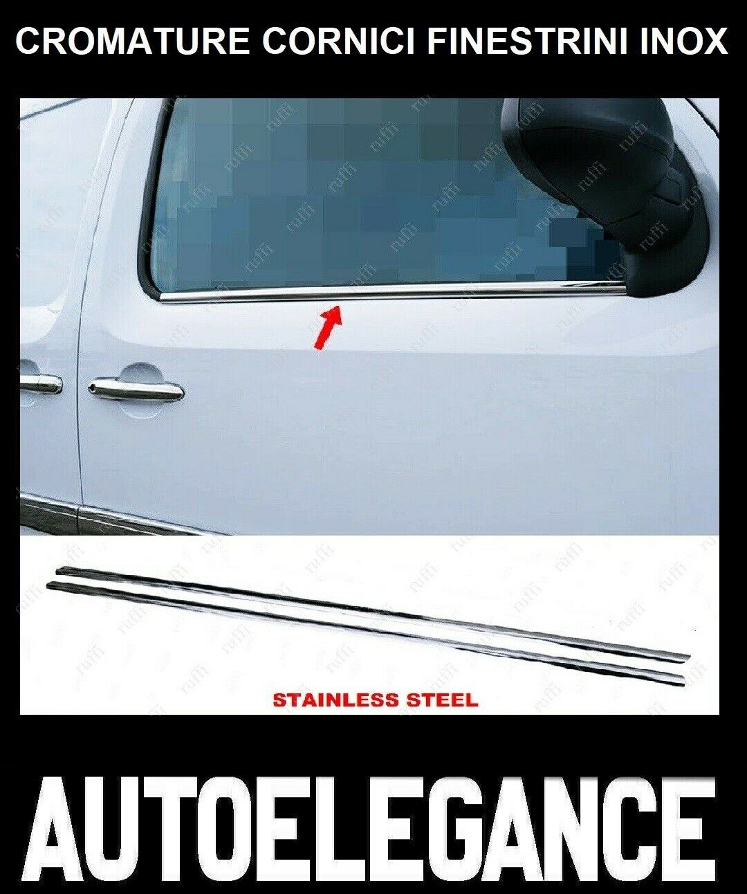 CROMATURA CORNICI FINESTRINI 2PZ MERCEDES CITAN VAN 2012+ INOX ADESIVO 0032 AUTOELEGANCERICAMBI