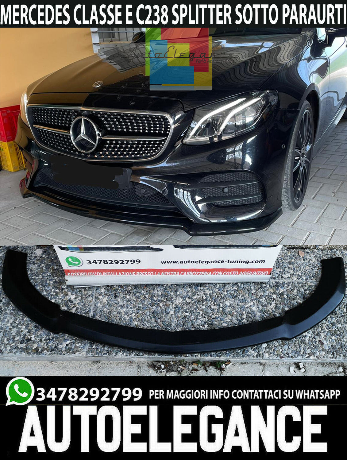 UNDER FRONT BUMPER MERCEDES E CLASS C238 AMG SPLITTER ABS BLACK LUIDO