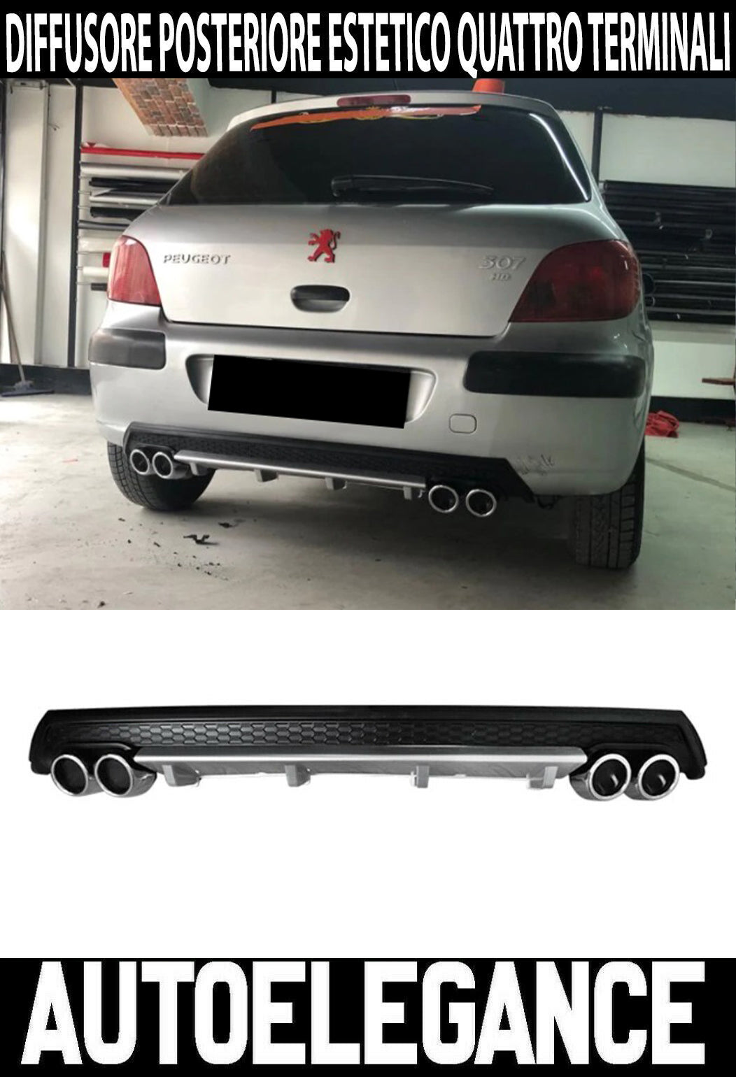 PEUGEOT 307 DIFFUSORE POSTERIORE SOTTO PARAURTI QUATTRO TERMINALI ESTETICO