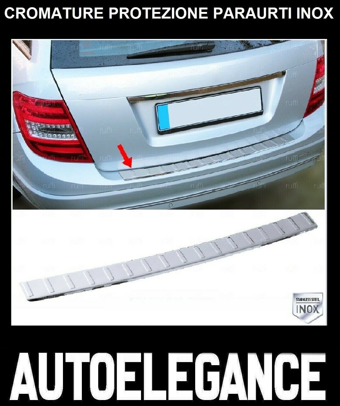 CROMATURA PROTEZIONE PARAURTI POST. MERCEDES C S204 W204 2007+ INOX ADESIVO 0032 AUTOELEGANCERICAMBI