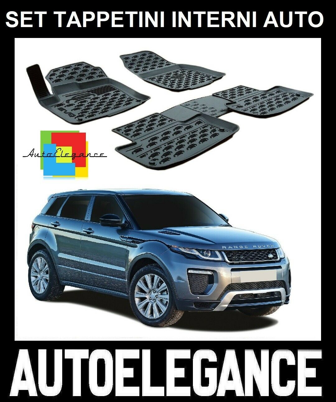 SET TAPPETINI INTERNI AUTO IN GOMMA SU MISURA LAND RANGE ROVER EVOQUE 0032
