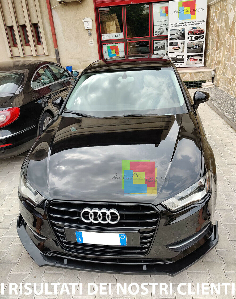 AUDI A3 8V 2012 AL 2016 SOTTO PARAURTI ANTERIORE ABS NERO LUCIDO SPLITTER 3PZ AUTOELEGANCERICAMBI