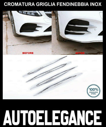 CROMATURA GRIGLIA FENDINEBBIA 4PZ MERCEDES C W205 AMG ACCIAIO INOX ADESIVO 0032 AUTOELEGANCERICAMBI