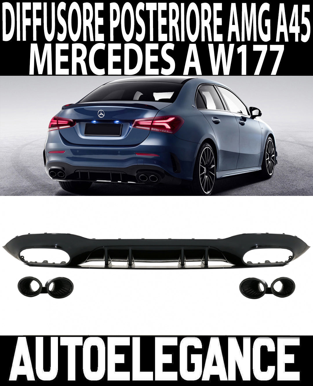 MERCEDES A-CLASS W177 SEDAN AMG REAR DIFFUSER WITH BLACK TIP-PIPE