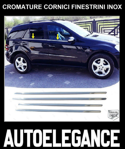 CROMATURA CORNICI FINESTRINI 4PZ MERCEDES ML W164 2005-2011 INOX ADESIVO 0032 AUTOELEGANCERICAMBI