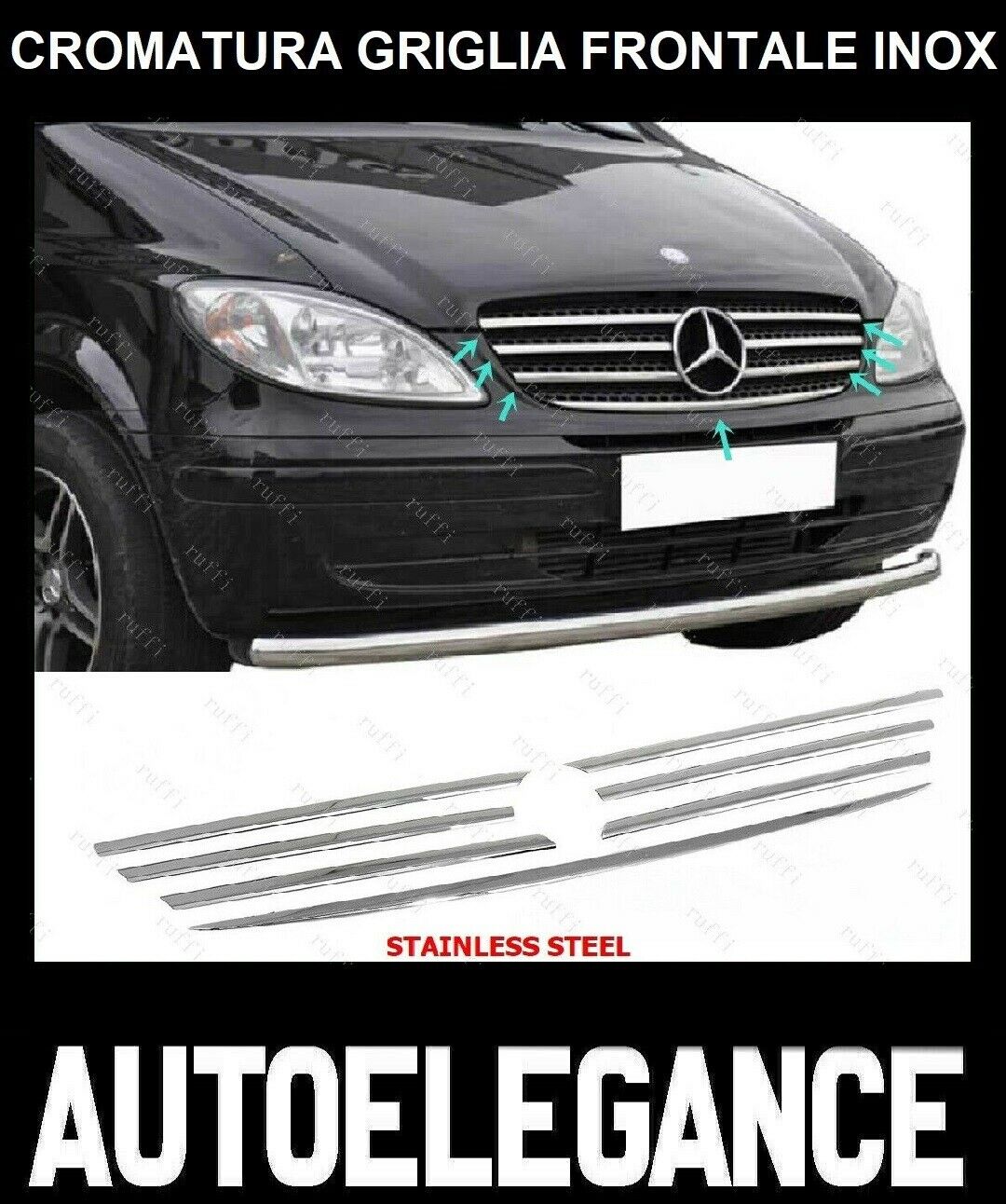 CROMATURA GRIGLIA FRONTALE 7PZ MERCEDES VITO W639 2003-2014 INOX ADESIVO 0032 AUTOELEGANCERICAMBI