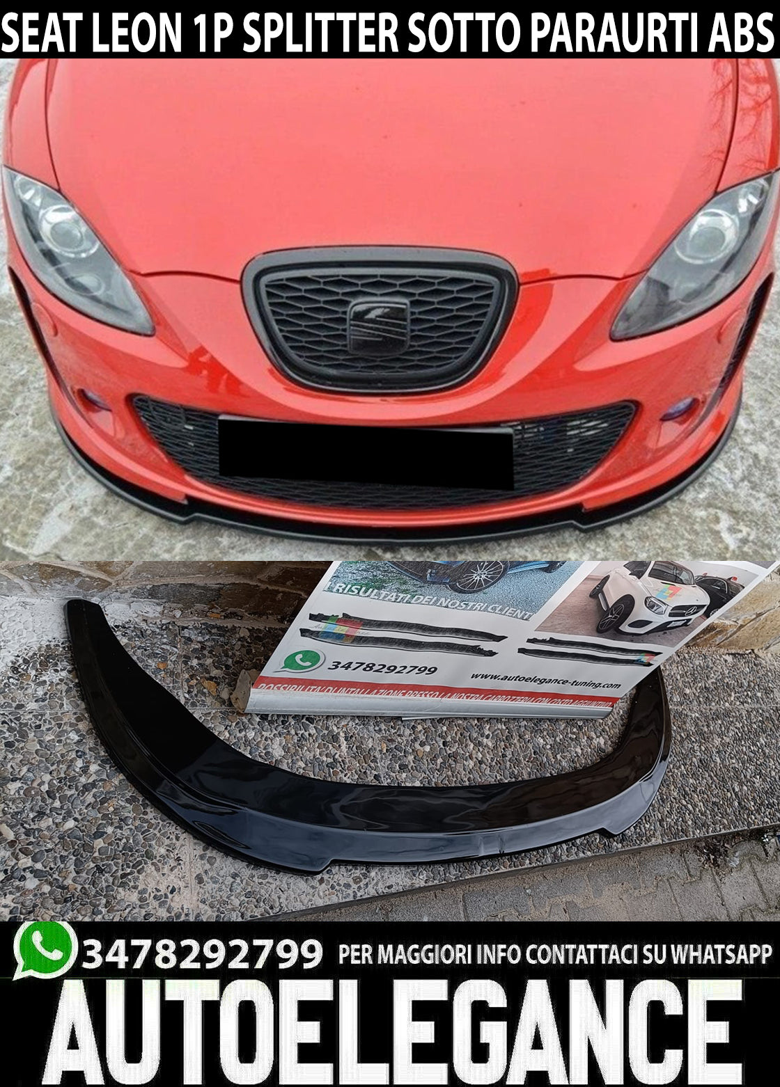 UNDER FRONT BUMPER SUITABLE FOR SEAT LEON 1P ABS SPORT BLACK LIP SPLITTER