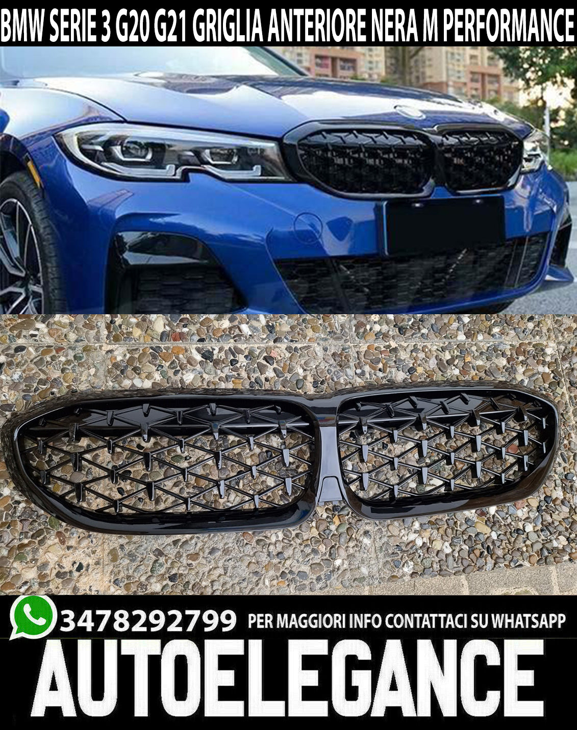 GRIGLIA ANTERIORE BMW SERIE 3 G20 G21 2018+ CALANDRE TOTAL BLACK M DESIGN