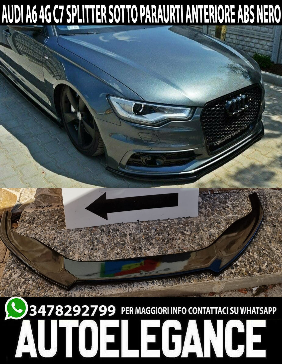AUDI A6 4G C7 FRONT BUMPER SPLITTER GLOSSY BLACK BLADE