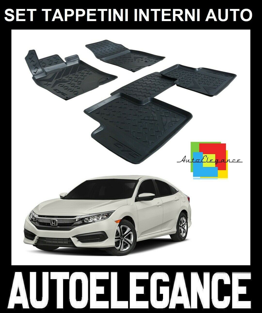 CUSTOM RUBBER CAR INTERIOR MATS SET HONDA CIVIC 2016+ 0032