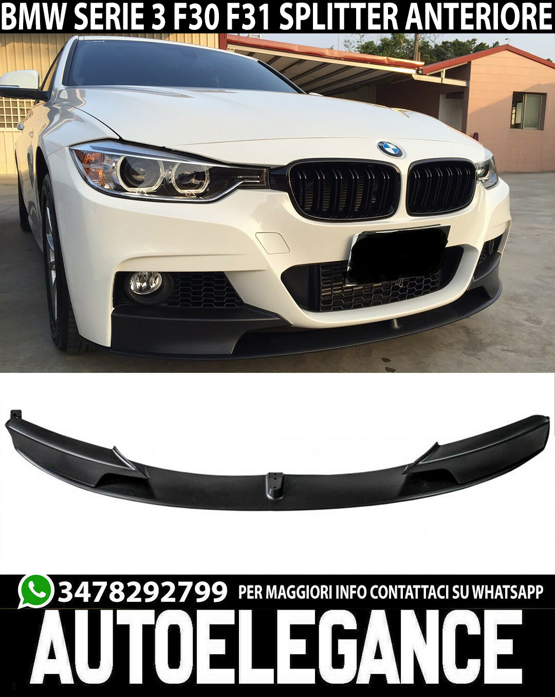 SPOILER SOTTO PARAURTI ANTERIORE M PERFORMANCE IN ABS BMW SERIE 3 F30 BERLINA