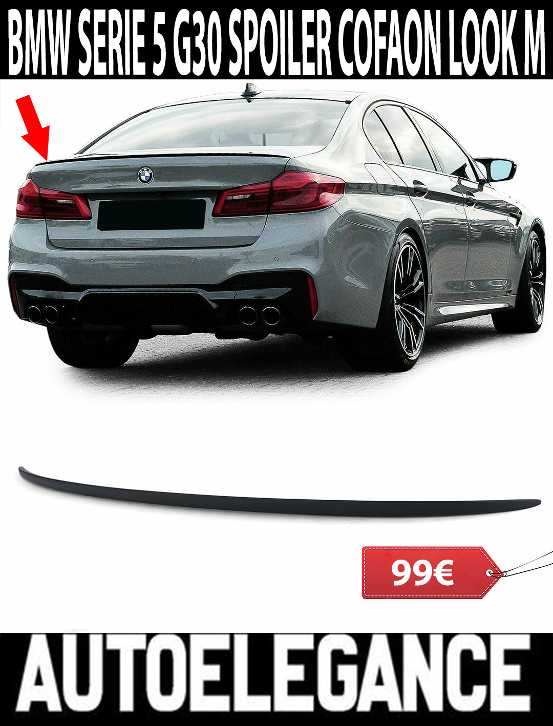 BMW SERIE 5 G30 2016+ SPOILER POSTERIORE SUL COFANO LOOK M ABS AUTOELEGANCERICAMBI