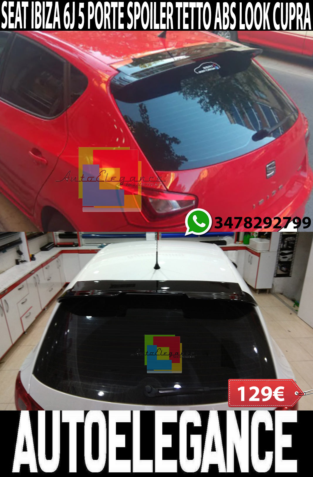 SEAT IBIZA 6J 5 PORTE 2008-2017 SPOILER POSTERIORE SUL TETTO ABS CUPRA LOOK