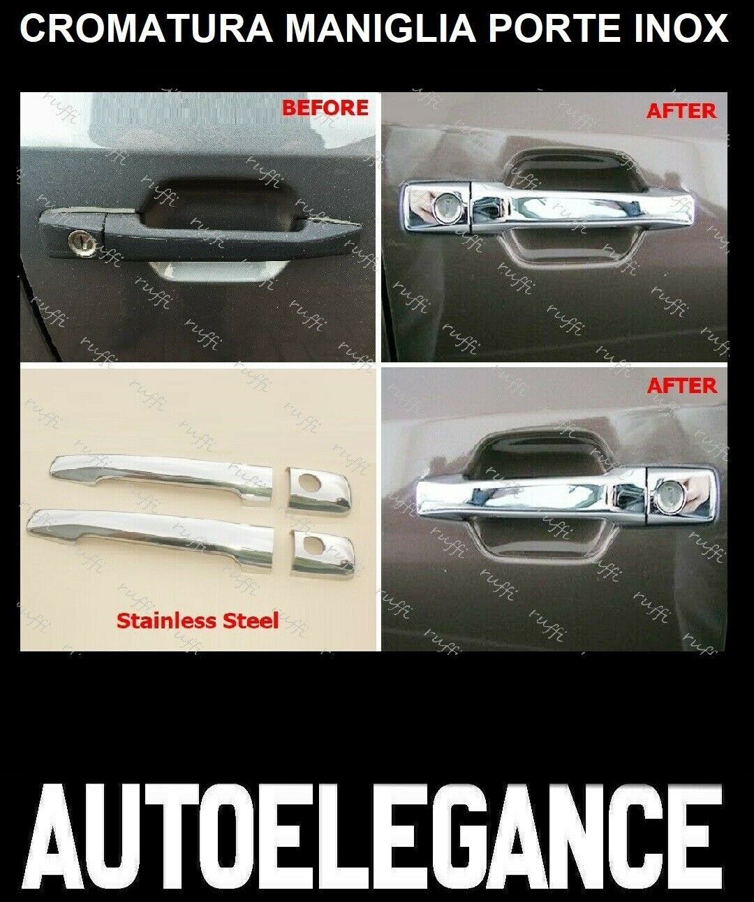 CROMATURA MANIGLIE 2 PORTE MERCEDES E W124 A124 C124 1993-1998 INOX ADESIVO 0032 AUTOELEGANCERICAMBI