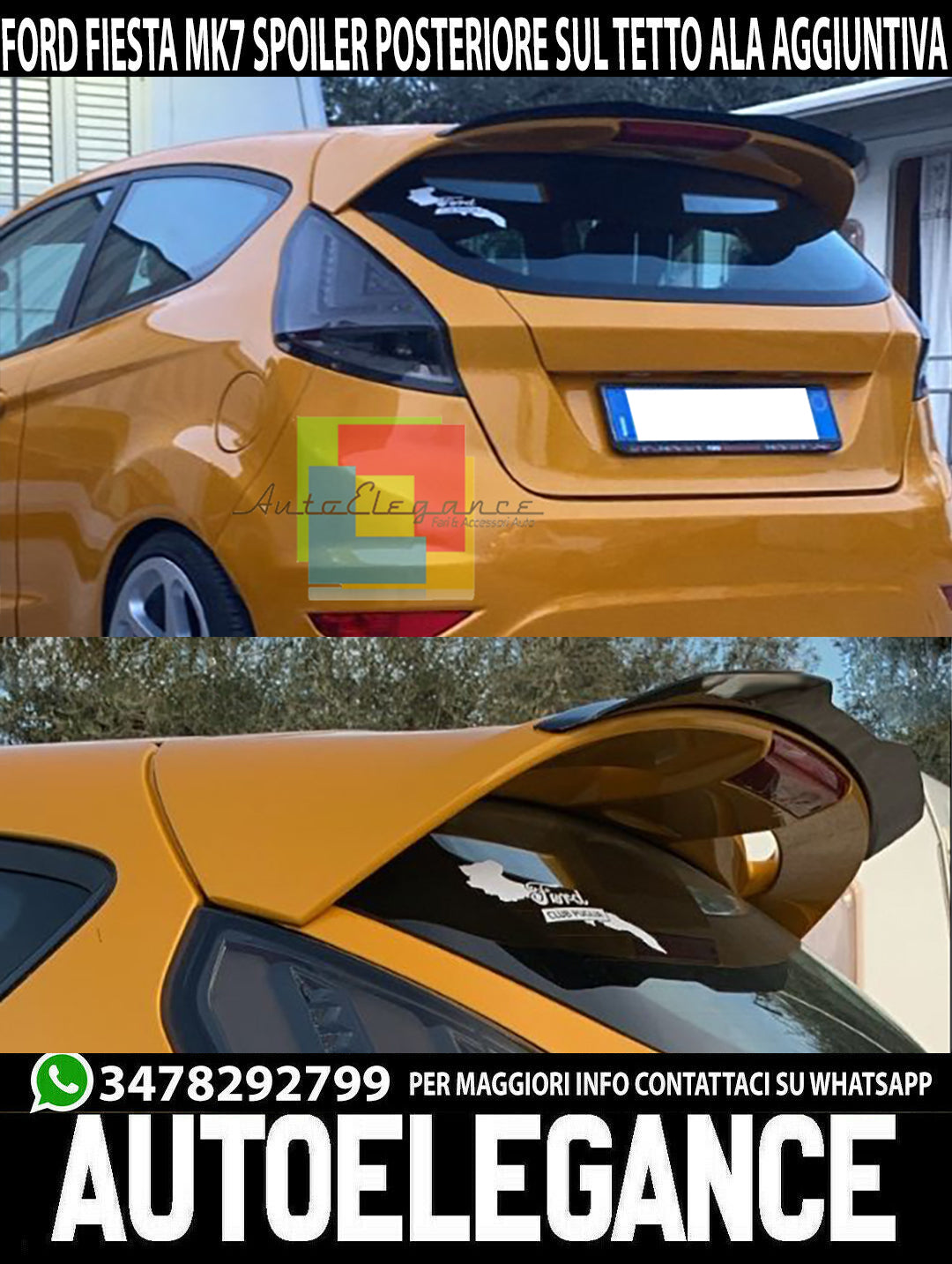 ALA AGGIUNTIVA PER FORD FIESTA MK7 VI SPOILER TETTO SPORTIVO ABS AUTOELEGANCERICAMBI
