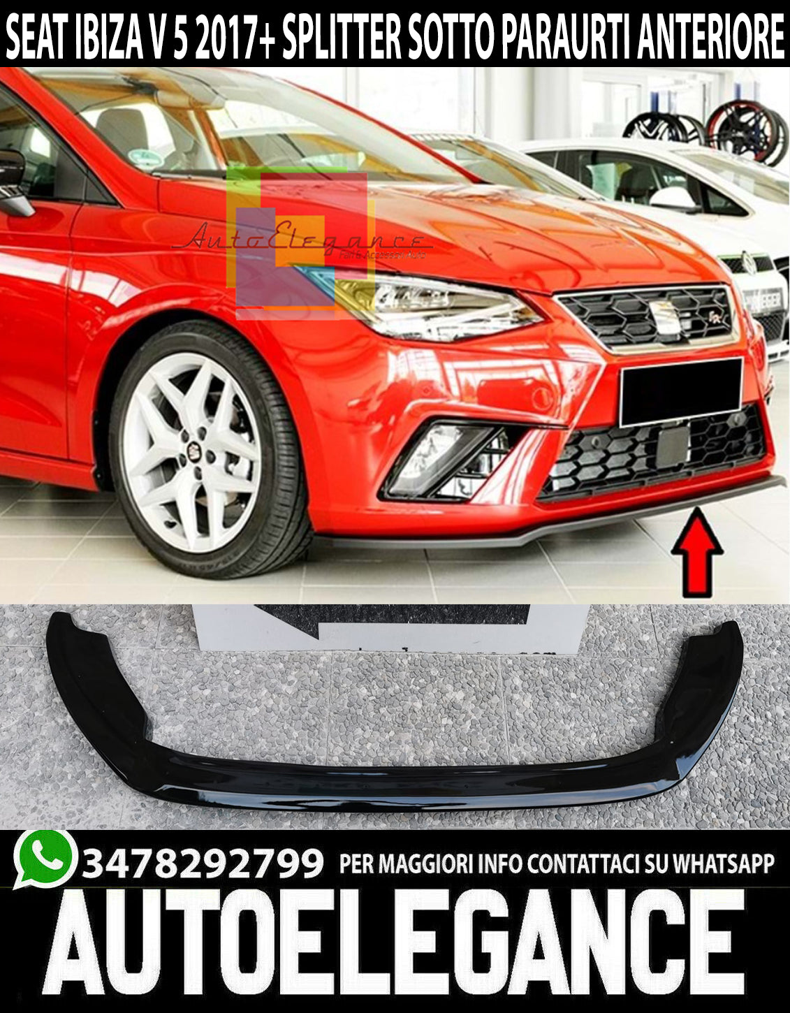 SEAT IBIZA KJ1 6F 2017+ ABS SPLITTER FRONT BUMPER SPOILER BLACK