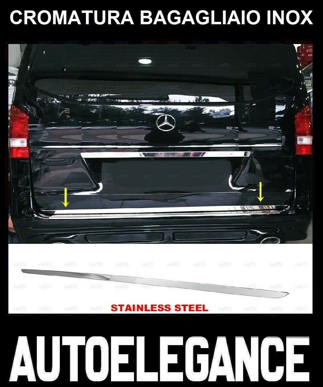 CROMATURA BAGAGLIAIO POSTERIORE SOPRA MERCEDES VITO W447 2014+ INOX ADESIVO 0032 AUTOELEGANCERICAMBI