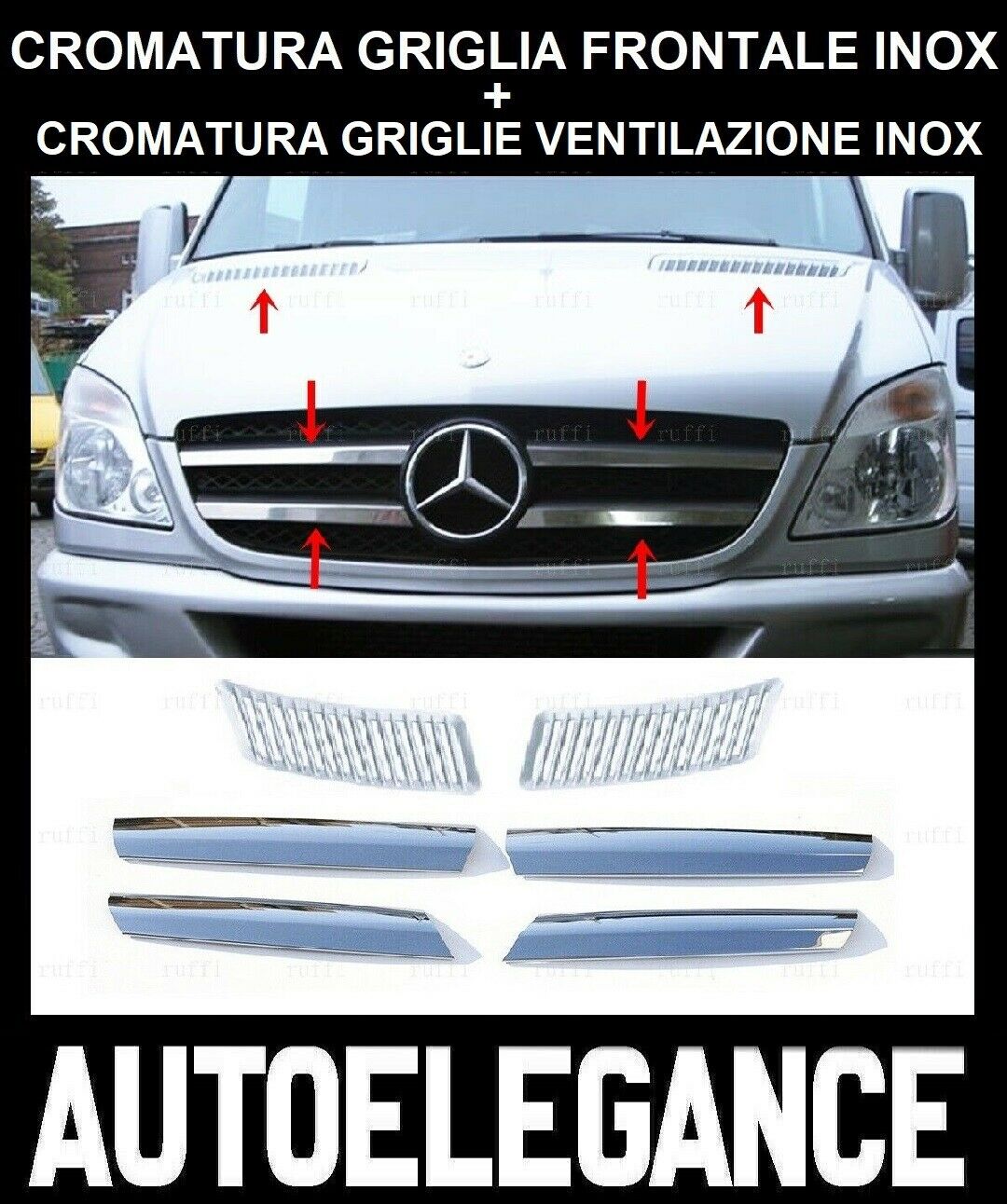 CROMATURA GRIGLIA + VENT. 4+2PZ MERCEDES SPRINTER W906 06-13 INOX ADESIVO 0032 AUTOELEGANCERICAMBI