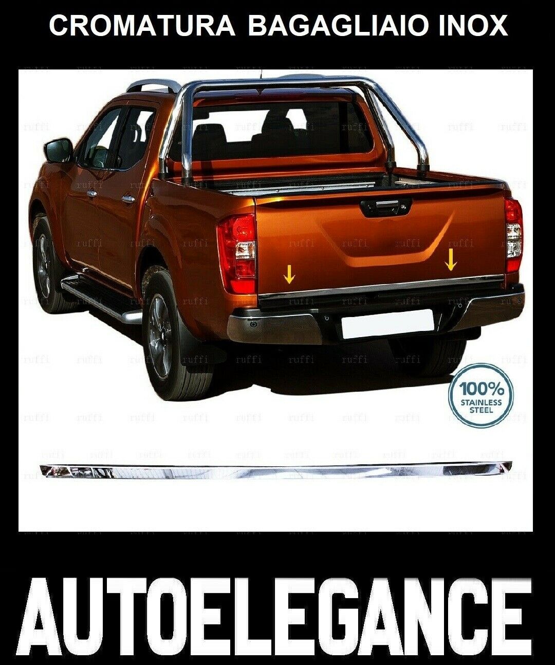 CROMATURA SOTTO BAGAGLIAIO NISSAN NAVARA NP300 D23 ACCIAIO INOX ADESIVO 0032 AUTOELEGANCERICAMBI
