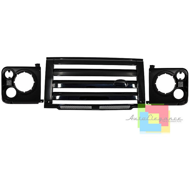 LAND ROVER DISCOVERY 1990-2016 GRIGLIA ANTERIORE + COPRI FARI NERO LUCIDO