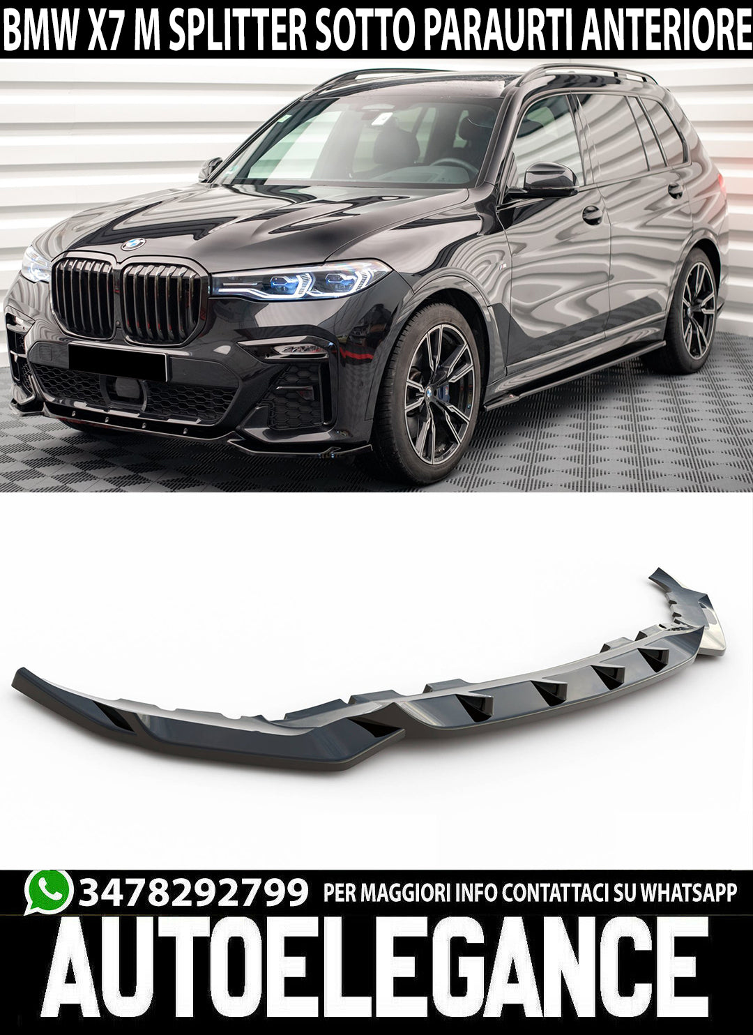 SPLITTER BMW X7 G07 M UNDER FRONT BUMPER ABS GLOSSY BLACK BLADE