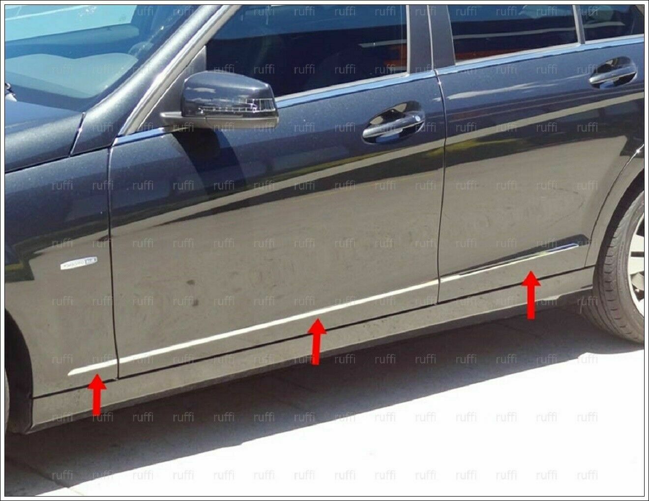 CROMATURA FASCE LATERALI PORTIERE MERCEDES W204 S204 2007-2014 INOX ADESIVO 0032 AUTOELEGANCERICAMBI